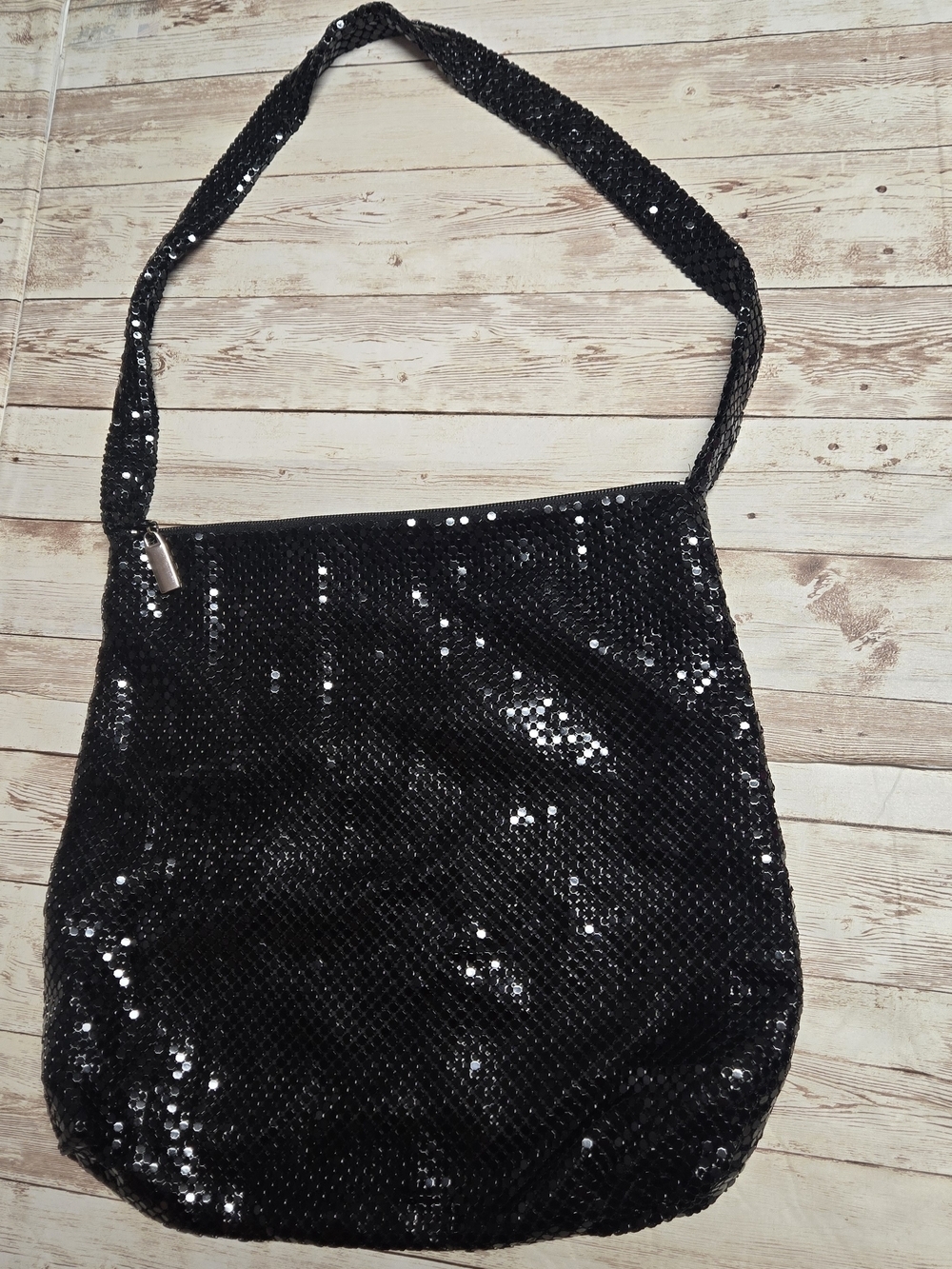 Y2K Black Mesh Sequin Shoulder Bag Satin Lined Evening Party Purse